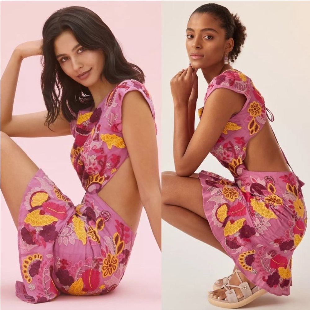 Anthropologie Maeve Beaded Embroidered Cutout Mini Dress